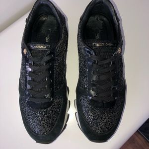 Dolce & Gabbana glittered black suede sneakers